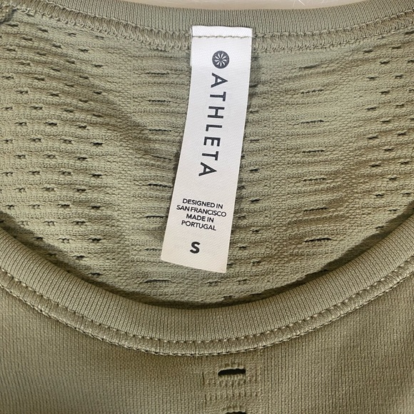 Athleta sz Small Tee Shirt Mesh Olive Green Yoga Top Sports Athletic Activewear - Picture 3 of 5